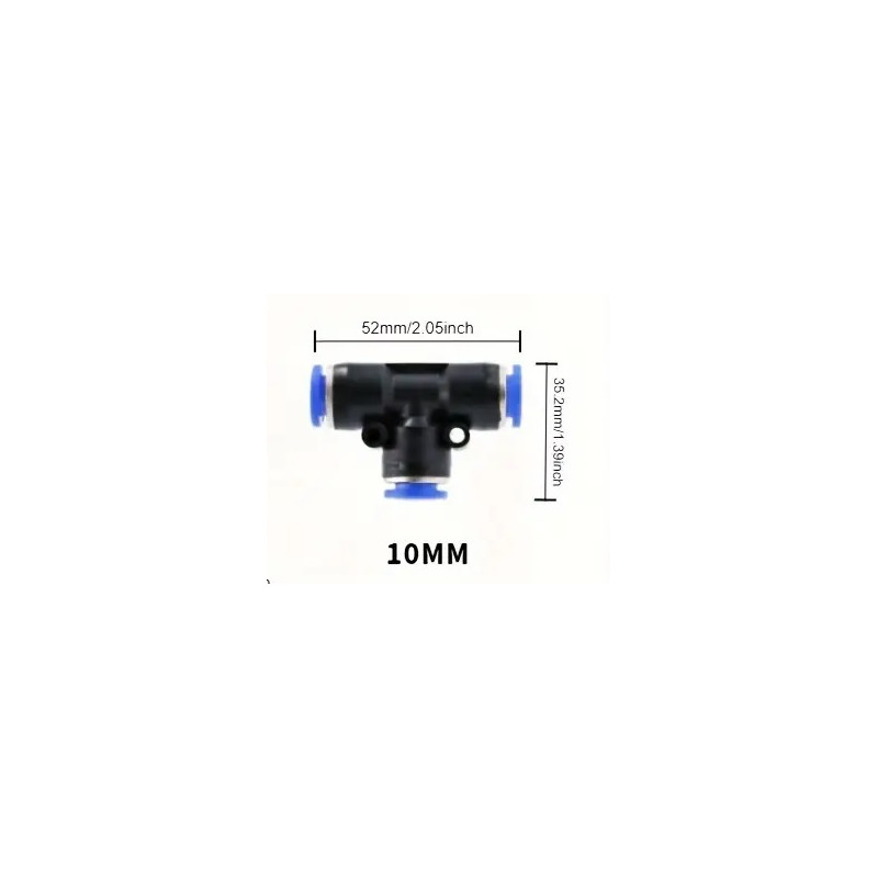 Raccord rapide pneumatique 10mm-10mm-10mm en T