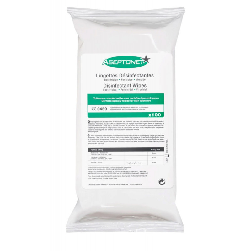 Recharge Lingettes désinfectantes ASEPTONET Lot de 100