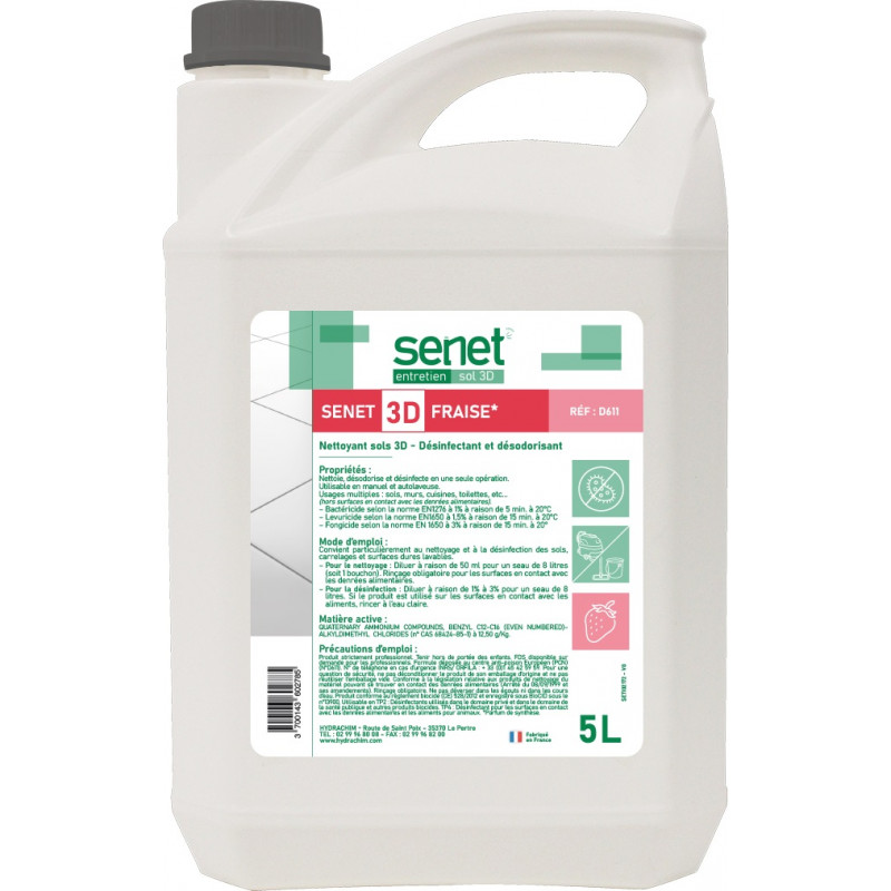 Détergent Surodorant Bactéricide SENET 3D Fraise 5L