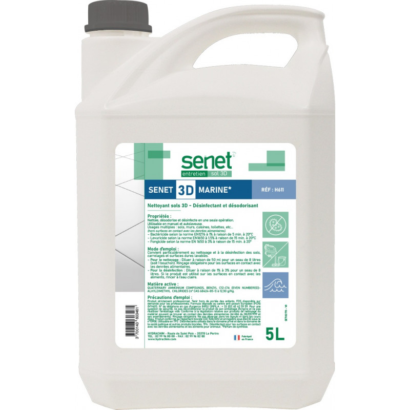 Détergent Surodorant Bactéricide SENET 3D Marine 5L